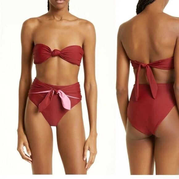 NWT Veronica Beard Gilly Knotted Strapless Bikini Top Deep Brick L MSRP: 178.00 - Picture 1 of 5
